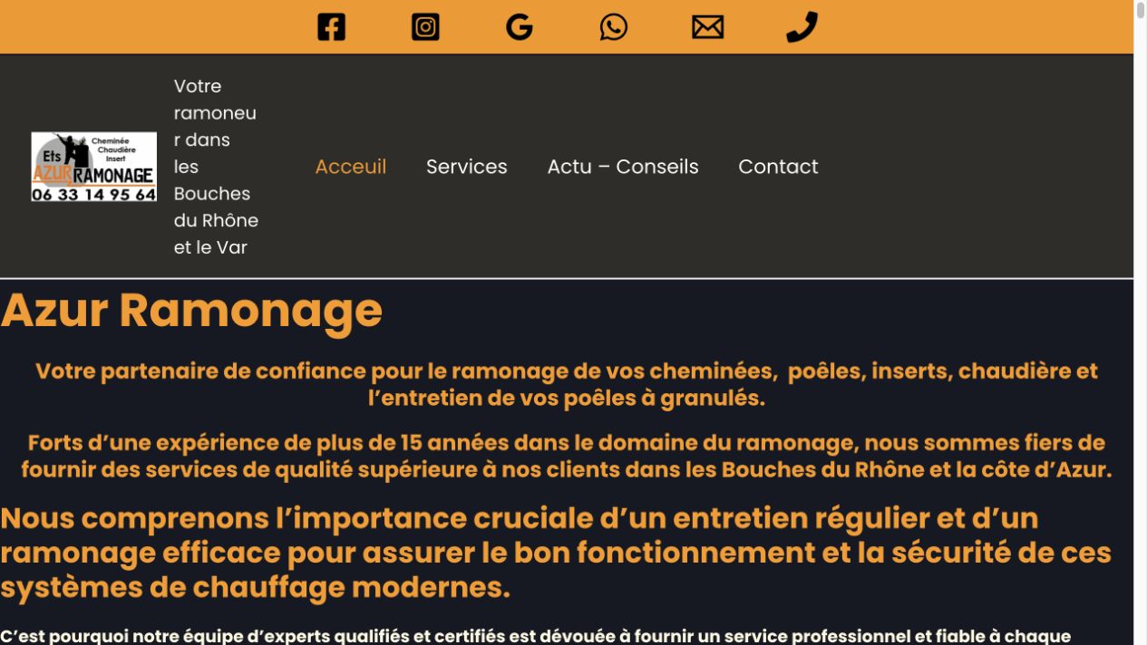 Capture du site de Azur Ramonage ETS