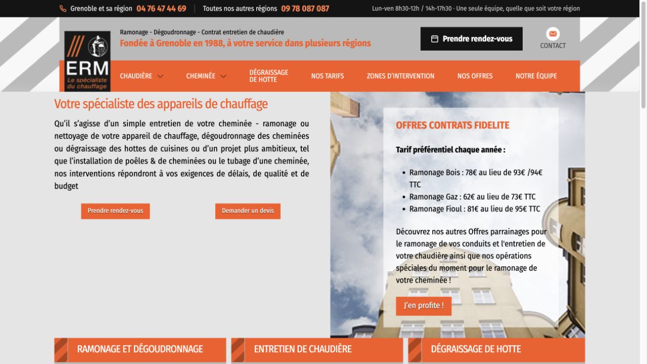 Capture du site de ERM Chauffage